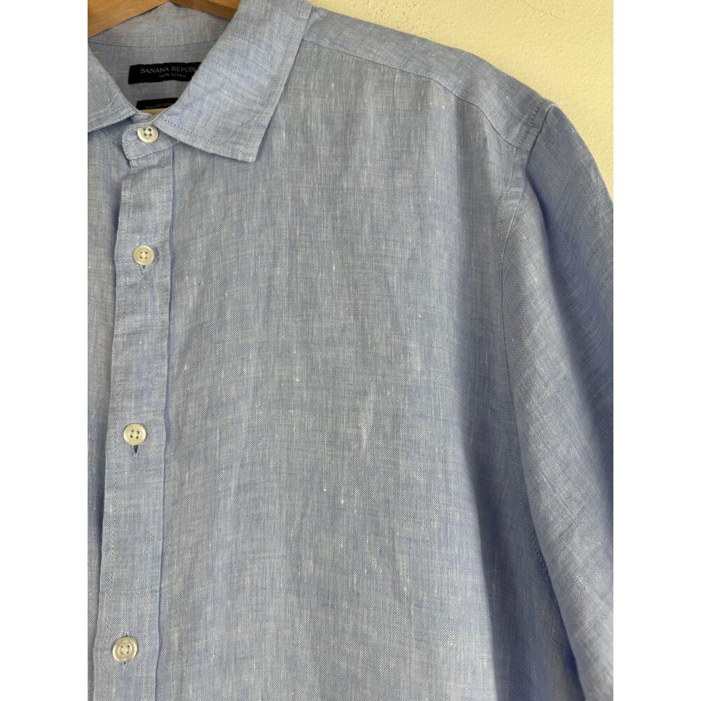 Banana Republic Camden Linen Shirt Chambray Blue Large Men’s - Picture 6 of 13